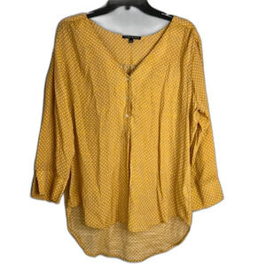Como Black Yellow Polka Dot Vneck Long Sleeve Hi Low Blouse‎ Sz LG